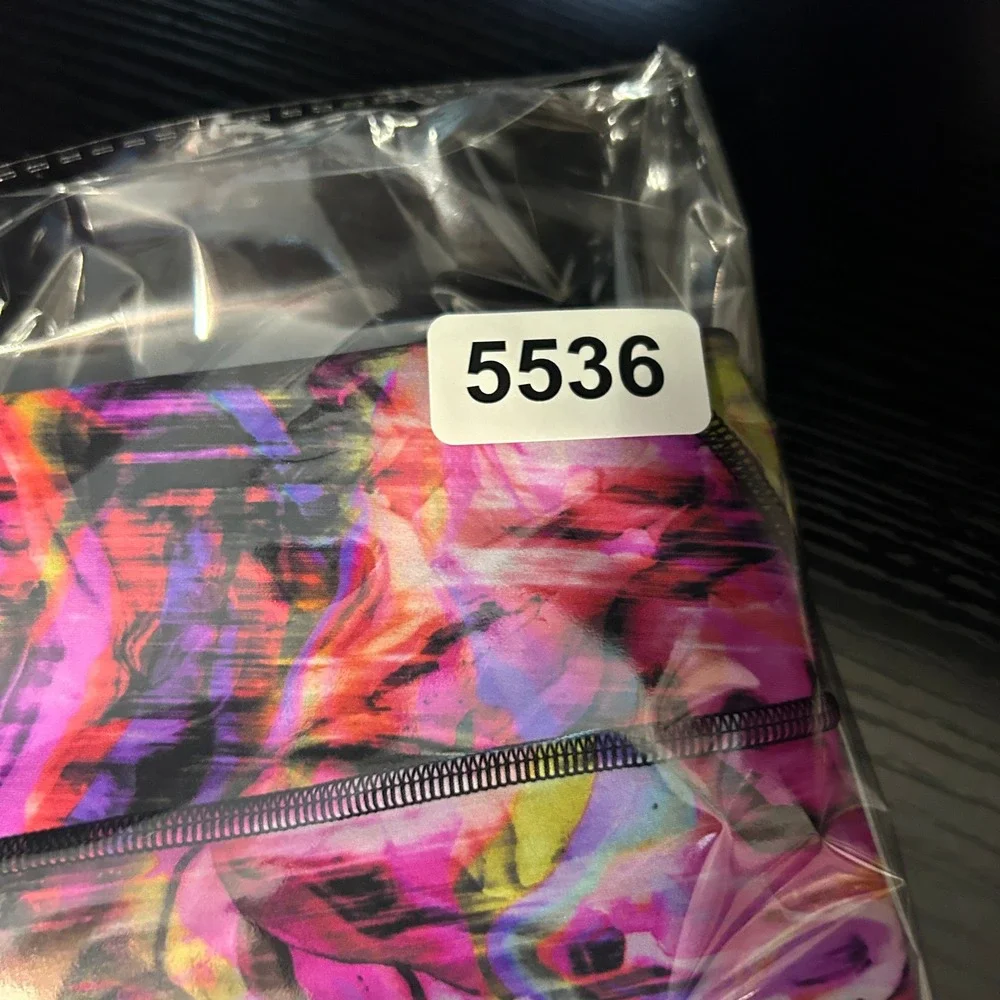 Lululemon High Rise Leggings Womens 14 Pink Purple Abstract Yoga Athletic Pocket